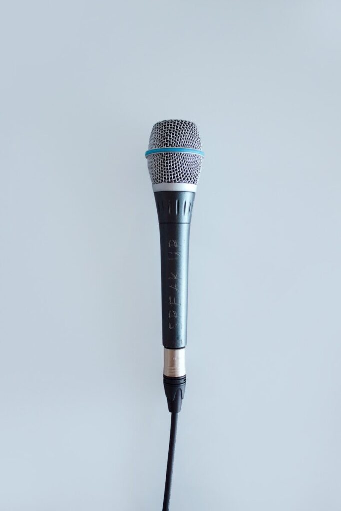 black and gray corded microphone