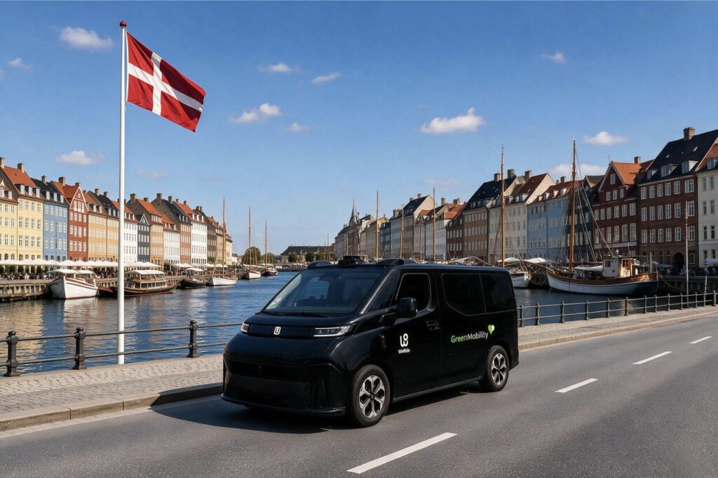 Illustration of a WeRide GXR robotaxi in Copenhagen