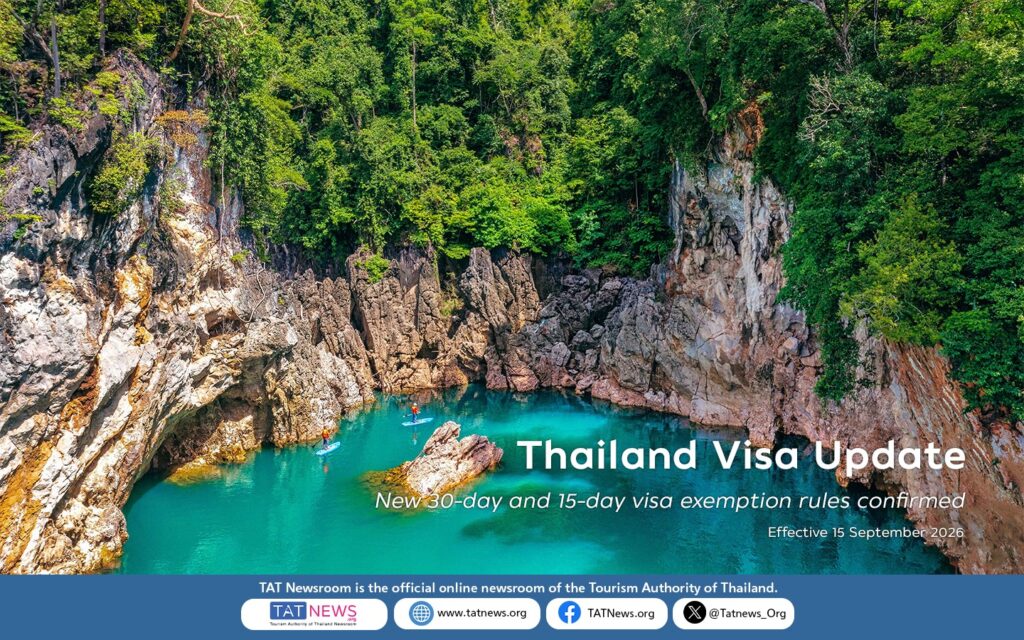 Thailand visa update announcing new 30-day and 15-day visa exemption rules from 15 September 2026